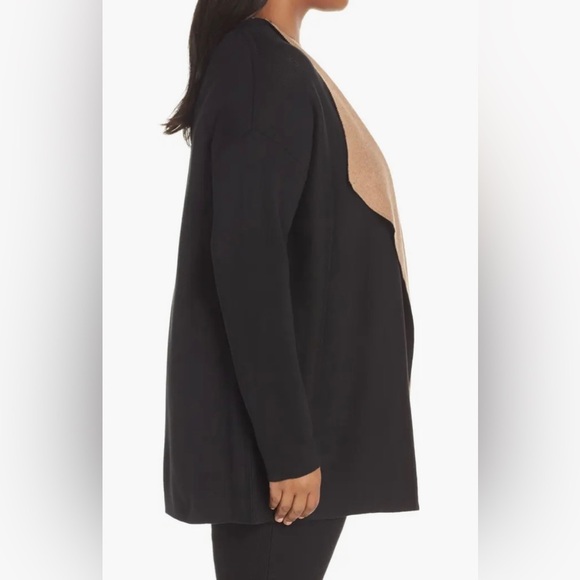Eileen Fisher Silk & Organic Cotton Cascading Front Cardigan Black Reversible - Picture 5 of 14